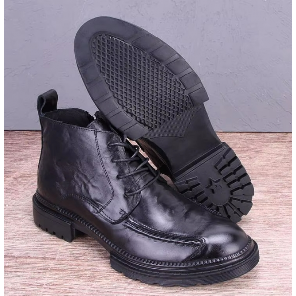 Genuine Leather Boots Autumn Winter High Top Zipper Men's Leather Boots Top Layer Cowhide Thi Bot Work Boots