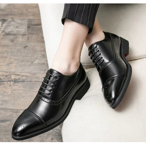 Men's Dress Shoes Red Sole Leather Shoes Pointed Party Shoe Lace-up Office Oxfords Casual Wedding Shoe Retro Business Men Shoes
