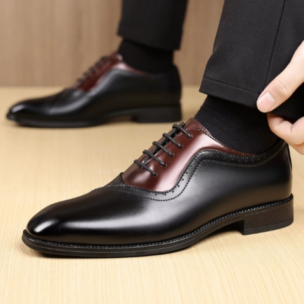 Men's leather shoes, business dress, tinted square-toed lace-up leather shoes, plus-size men's wedding leather shoes Men's leather shoes, business dress, tinted square-toed lace-up leather shoes, plus-size men's wedding leather shoes